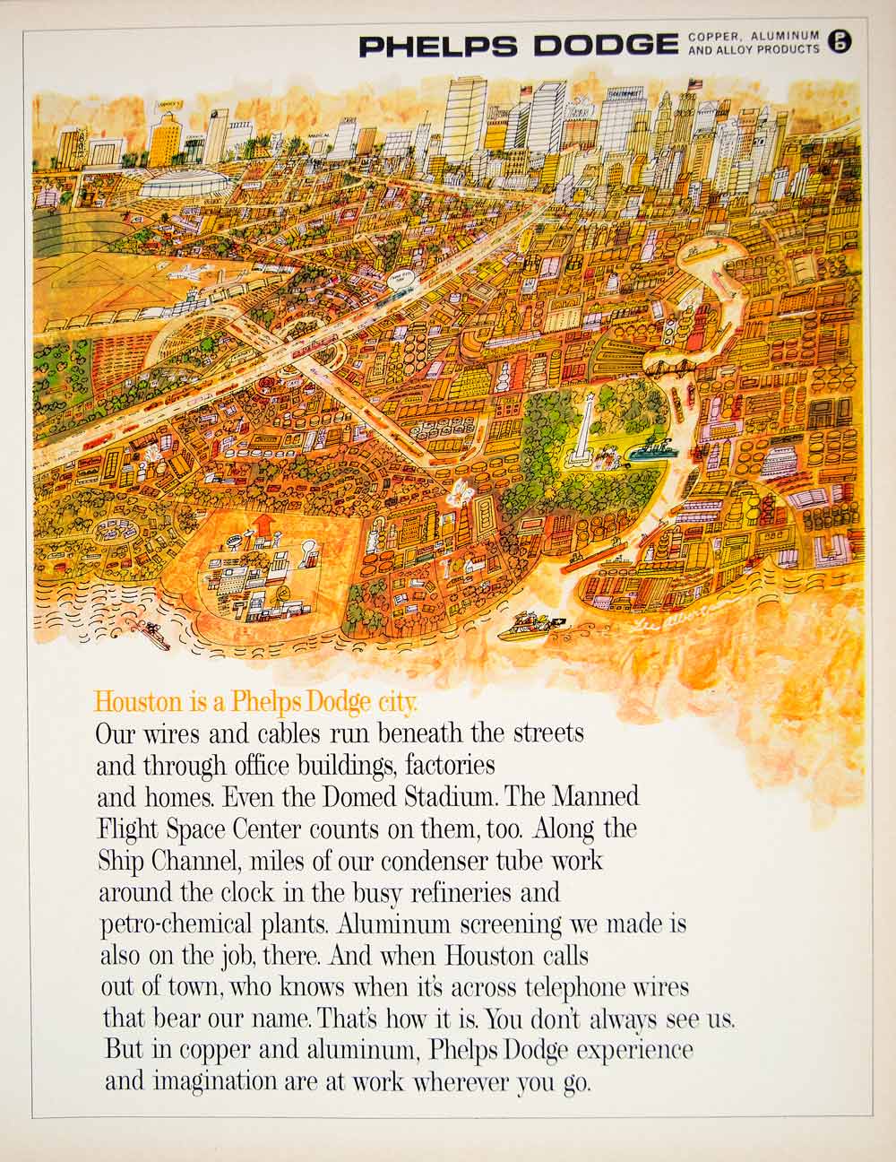 1966 Ad Phelps Dodge Metal Products Houston Texas Cartoon Lee Albertson Art YFM2