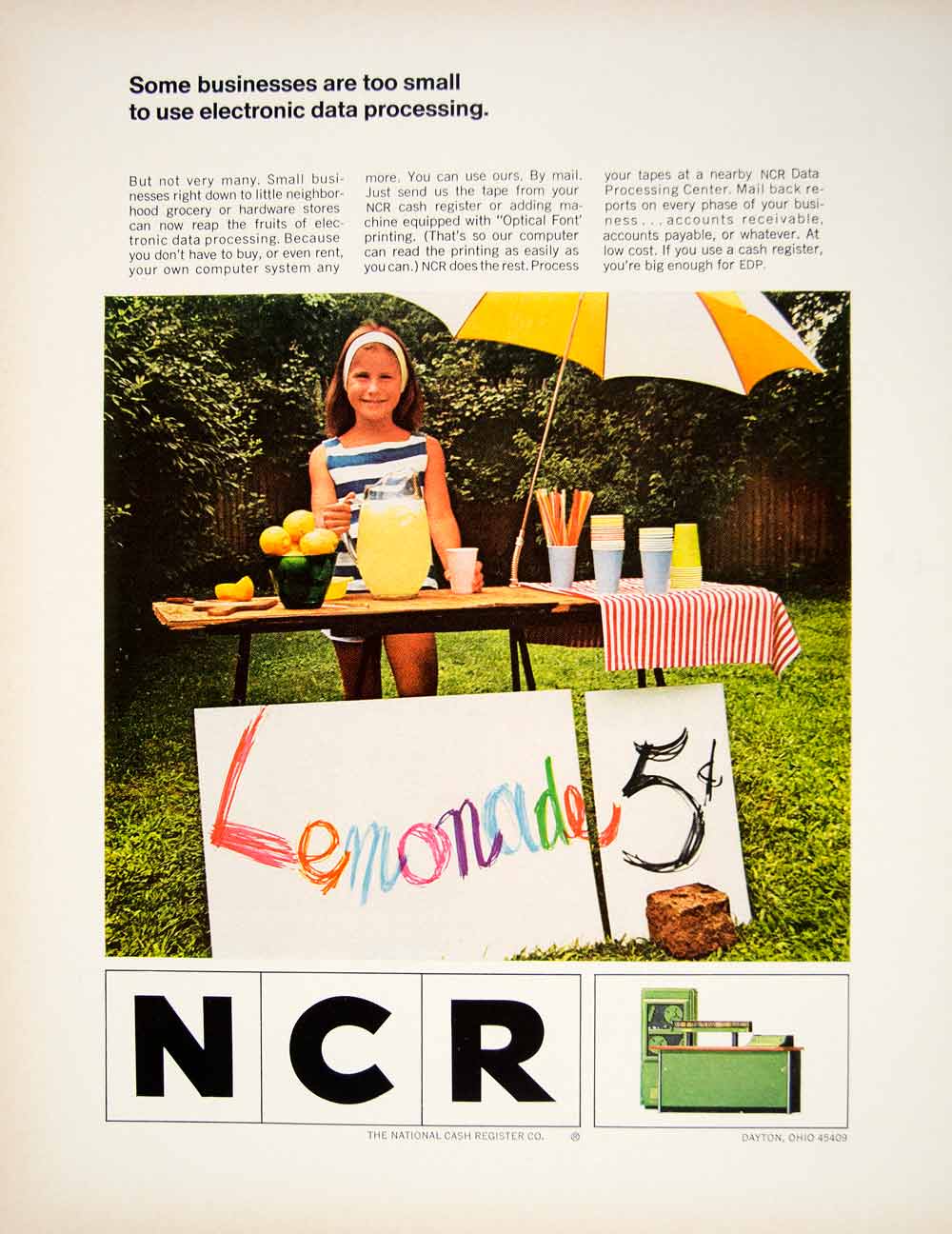 1966 Ad NCR Electronic Data Processing Dayton OH Child Girl Lemonade Stand YFM2