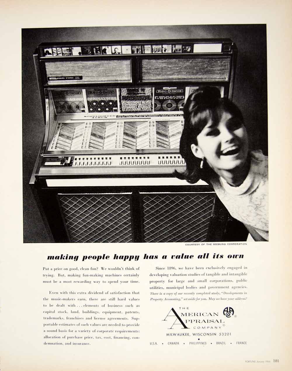 1966 Ad American Appraisal Company Milwaukee WI Vintage Seeburg Jukebox YFM2