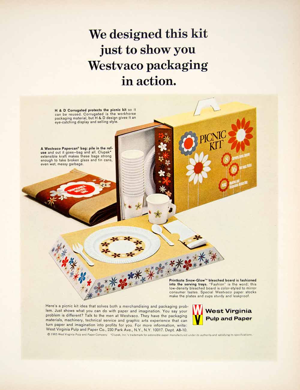 1966 Ad West Virginia Pulp and Paper Westvaco Picnic Kit Packaging UNUSUAL YFM2