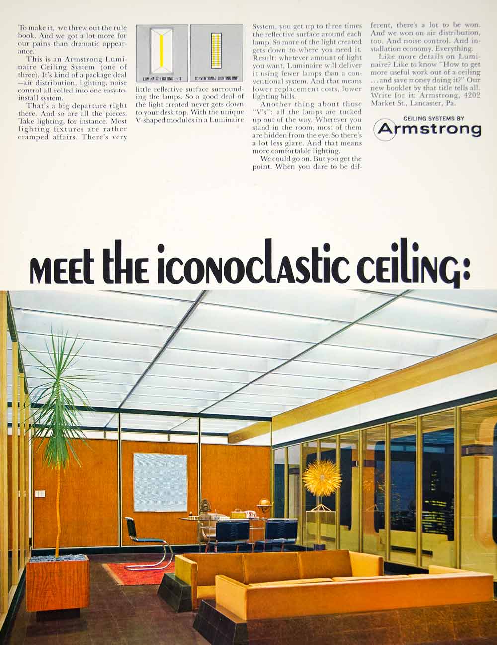 1966 Ad Armstrong Luminaire Ceiling Office Interior Design Light Fixture YFM2