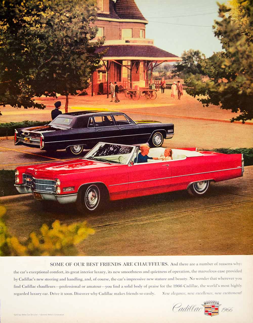 1966 Ad Vintage Cadillac Convertible Red Car Luxury Automobile Chauffeur YFM2