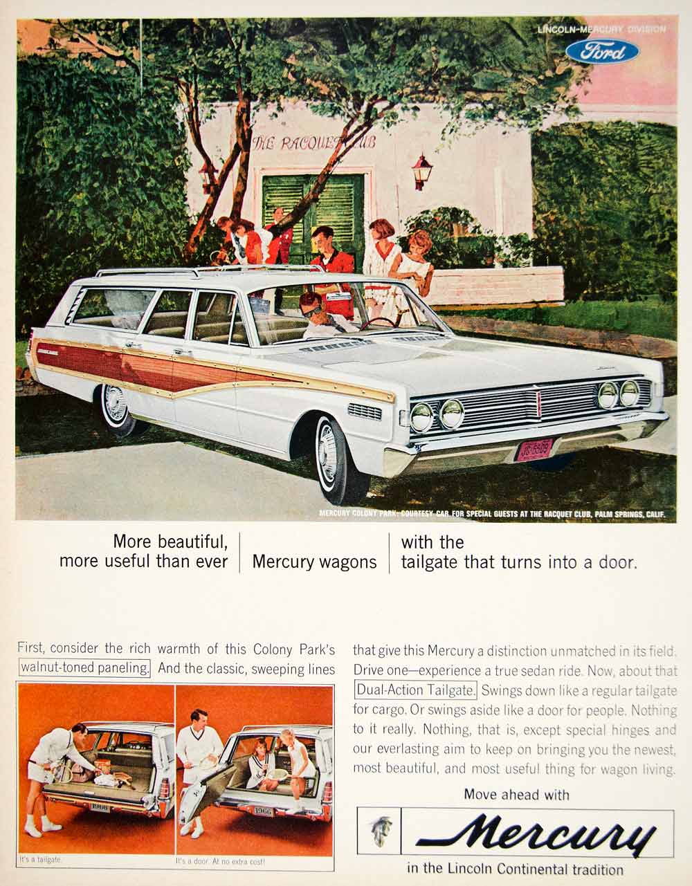 1966 Ad Ford Mercury Colony Park Station Wagon Racquet Club Palm Springs CA YFM2