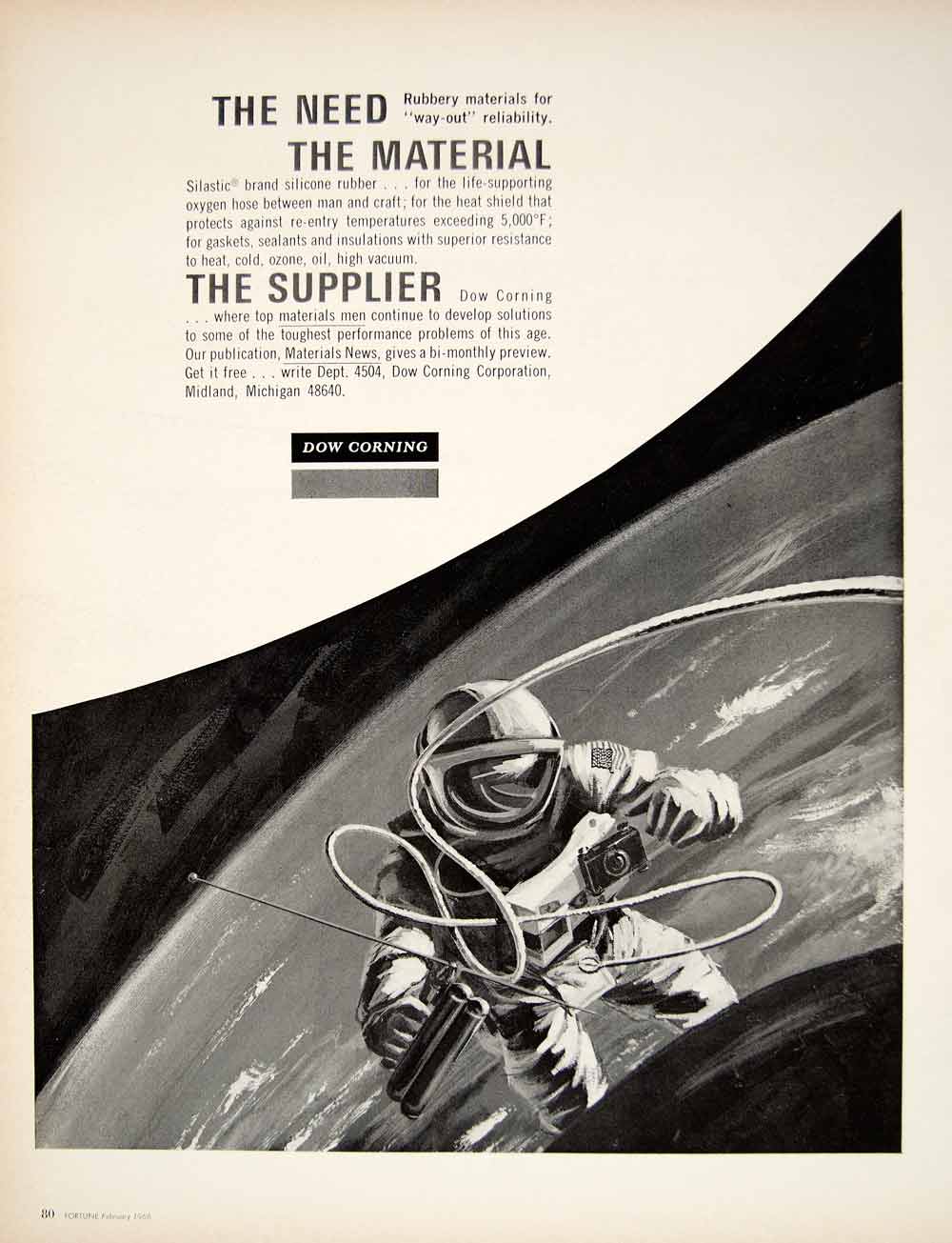 1966 Ad Dow Corning Silastic Silicone Rubber Astronaut Space Walk Flight YFM2