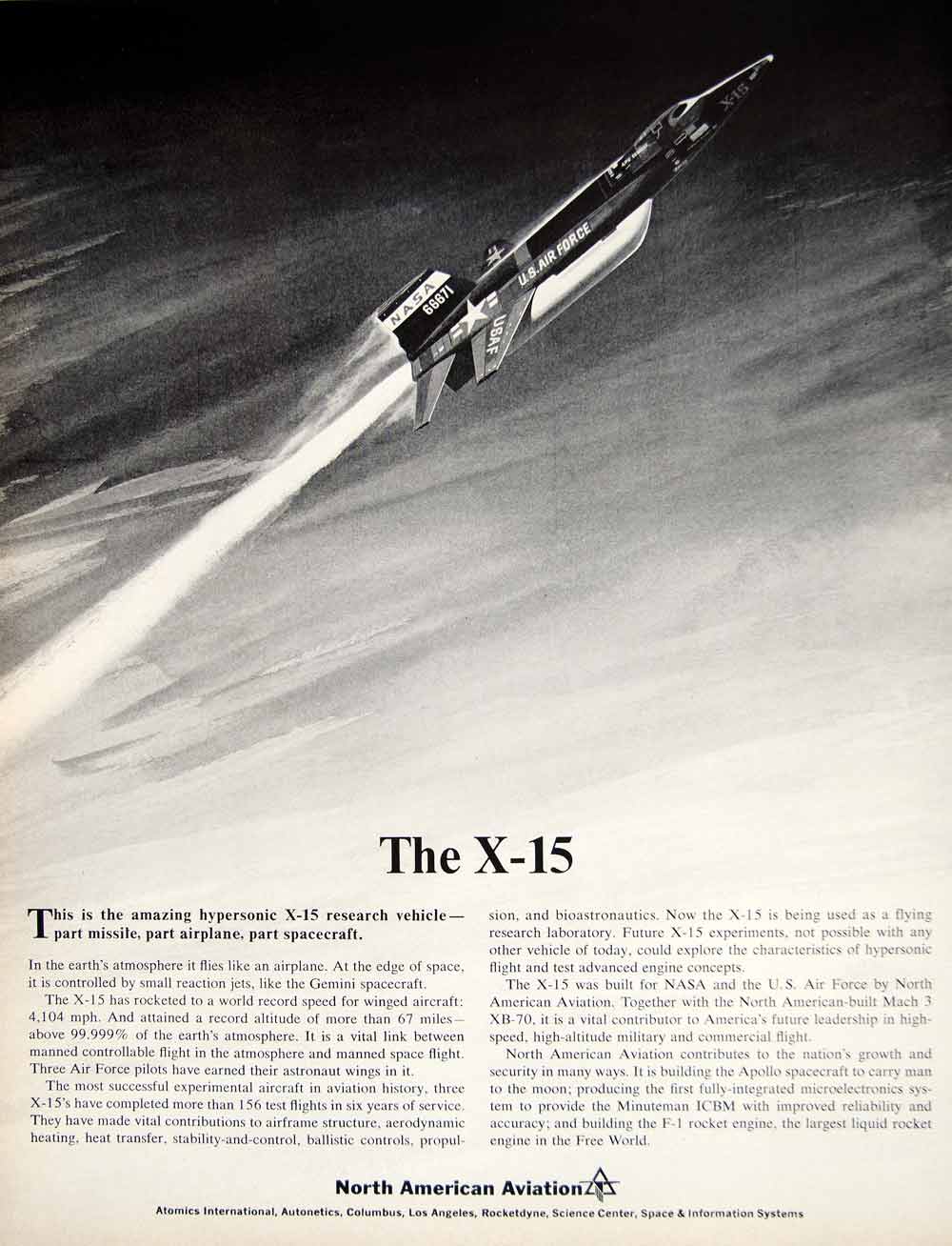 1966 Ad North American Aviation X-15 Experimental Aircraft Rocket Powered YFM2