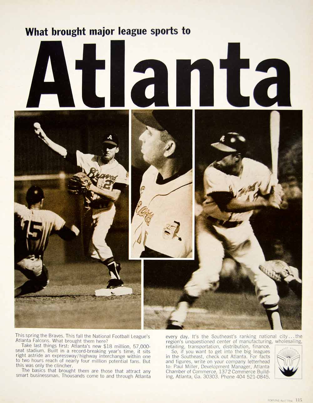 1966 Ad Atlanta Chamber of Commerce Braves Baseball Players Major League GA YFM2