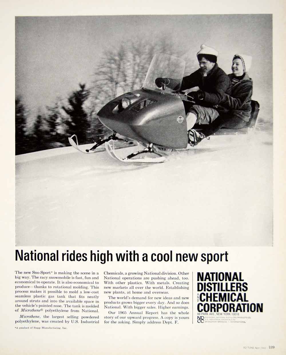 1966 Ad National Distillers and Chemical Corporation Sno-Sport Snowmobile YFM2