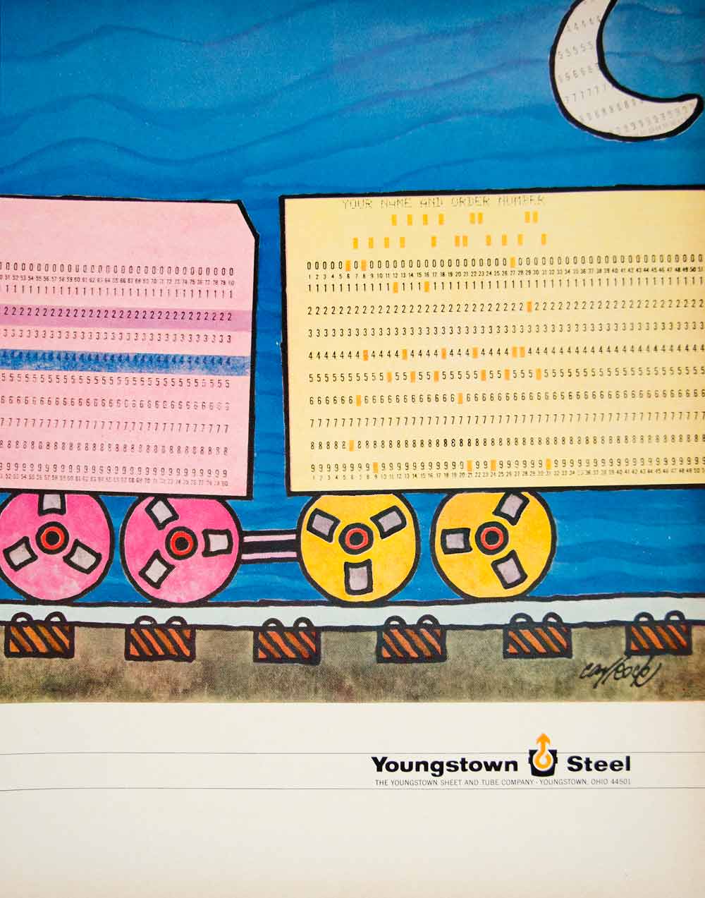 1966 Ad Youngstown Steel Ohio Computer IBM Punch Card Cartoon Illustration YFM2