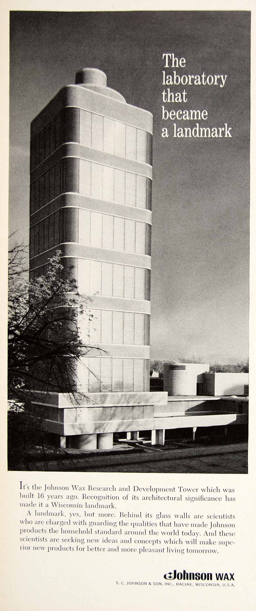 1966 Ad Johnson Wax Research Tower Frank Lloyd Wright Building Racine Wis. YFM2