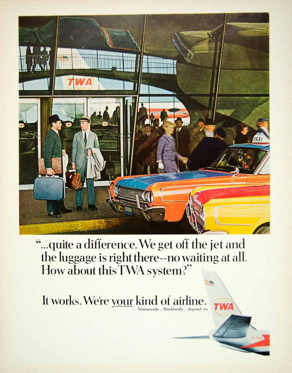 1966 Ad Vintage Trans World Airlines TWA Baggage Luggage Airport Taxi Cab YFM3 - Period Paper
