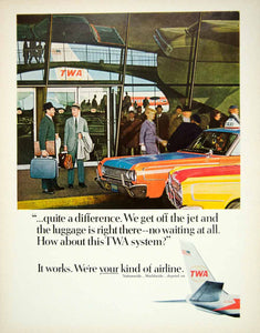 1966 Ad Vintage Trans World Airlines TWA Baggage Luggage Airport Taxi Cab YFM3 - Period Paper
