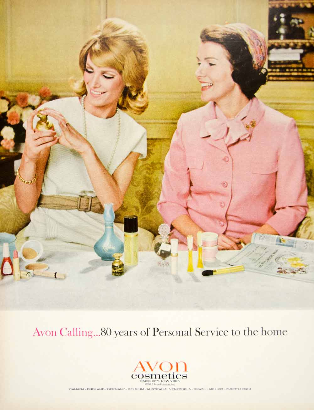 1966 Ad Vintage Avon Cosmetics Beauty Products Ladies Door-to-Door Sales YFM3