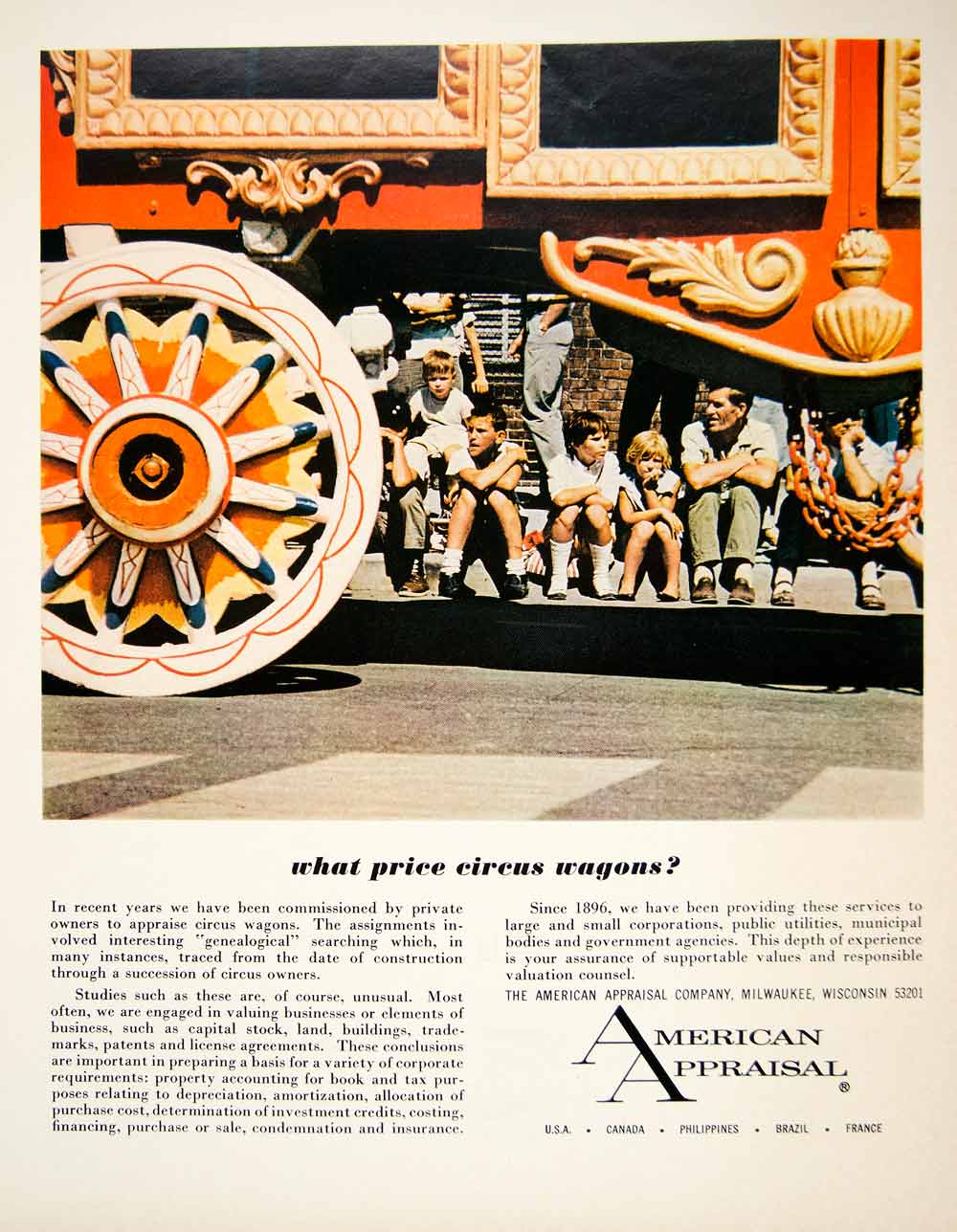 1966 Ad American Appraisal Company Milwaukee Wisconsin Vintage Circus Wagon YFM3