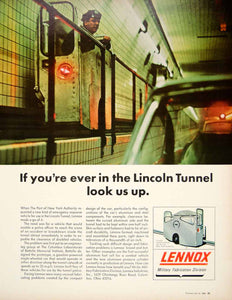 1966 Ad Vintage Lincoln Tunnel Lennox Catwalk Car Emergency Police Vehicle YFM3 - Period Paper
