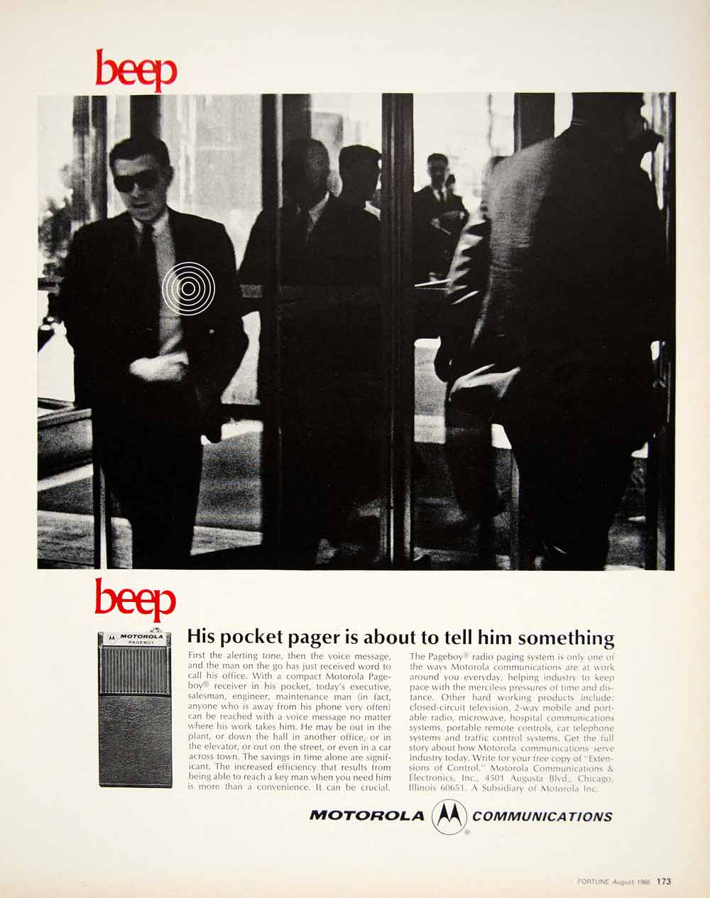 1966 Ad Vintage Motorola Pageboy Pocket Pager Beeper Radio Paging Receiver YFM3