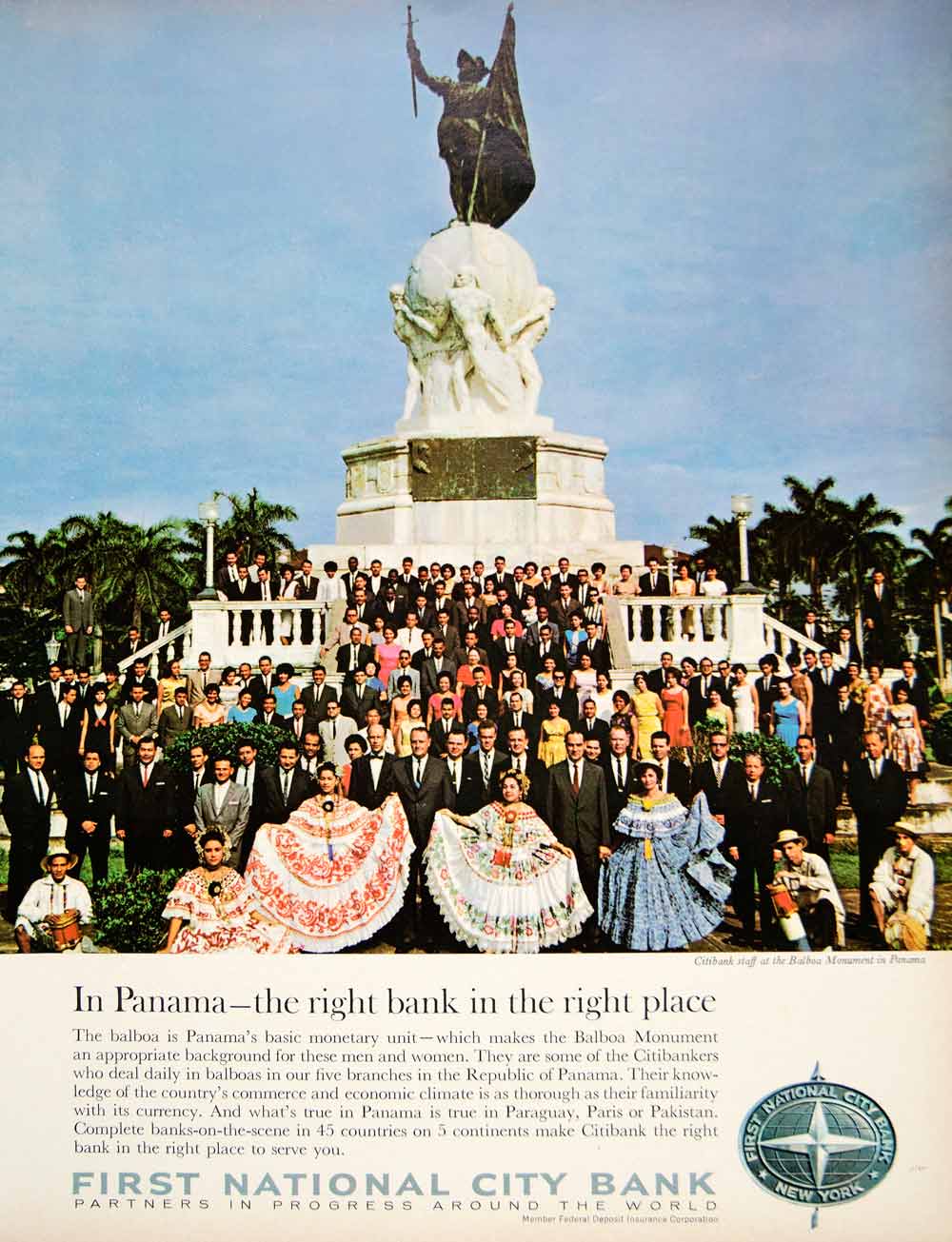 1966 Ad First National City Bank Citibank Staff Balboa Monument Panama City YFM3