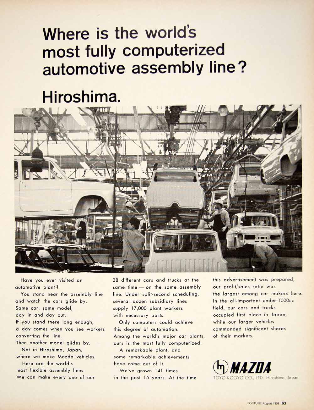1966 Ad Vintage Mazda Automotive Assembly Line Car Plant Hiroshima Japan YFM3
