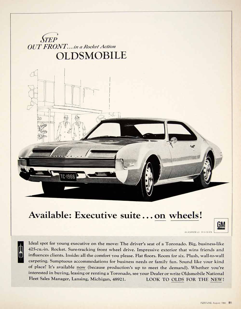 1966 Ad Vintage Oldsmobile Toronado Car Automobile Rocket Action Sedan GM YFM3