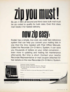 1966 Ad Vintage Recordak ZIP-O-MATIC Machine ZIP Code USPS Mail Regulation YFM3