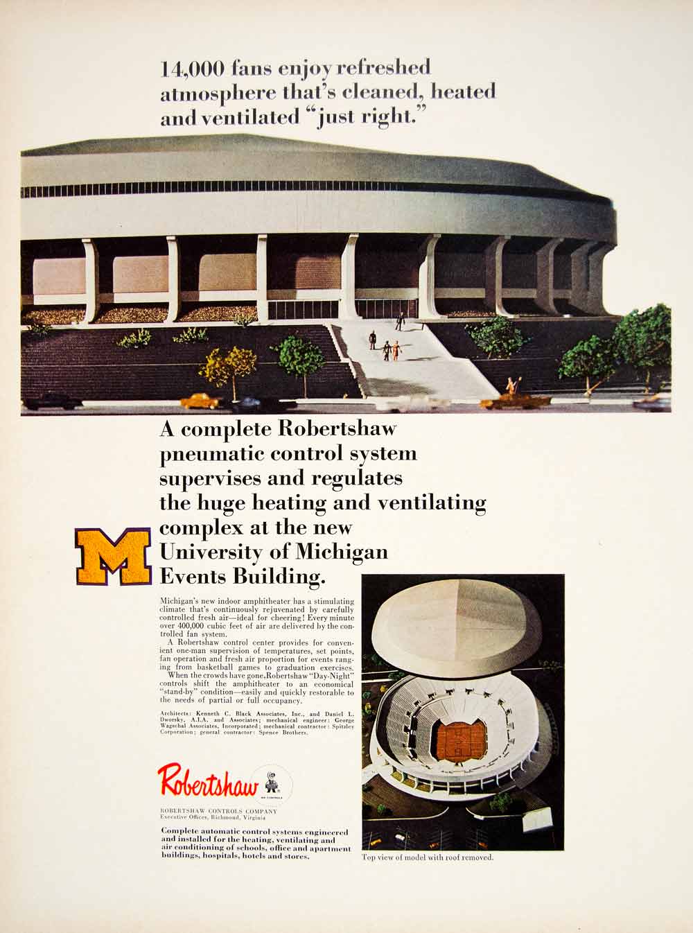 1966 Ad Robertshaw HVAC System University of Michigan Stadium Crisler Arena YFM3