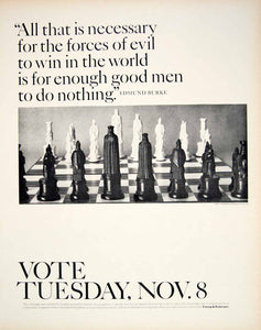 1966 Ad Voting PSA Edmund Burke Quote Chess Piece Chessboard Young Rubicam YFM3