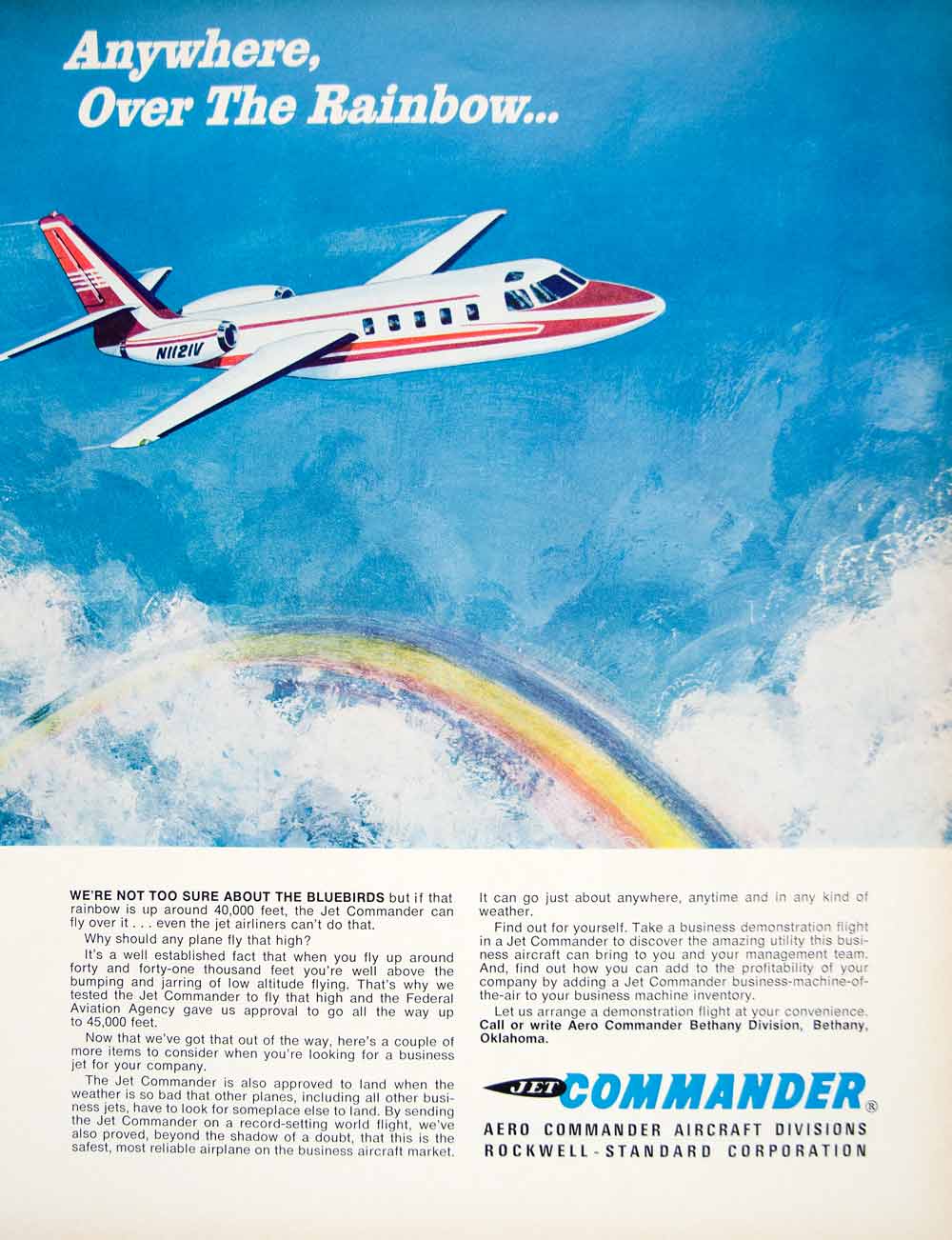 1966 Ad Vintage Aero Jet Commander Airplane Aircraft Private Plane Rainbow YFM3