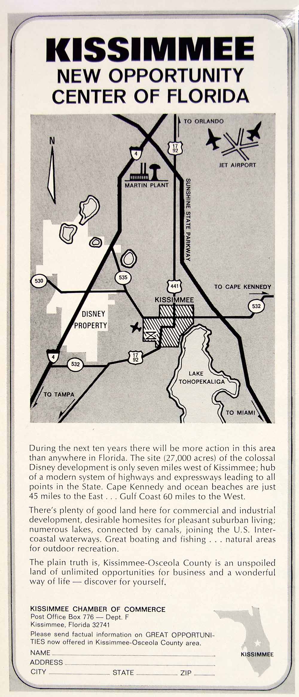 1966 Ad Kissimmee Osceola Florida Development Chamber of Commerce Disney YFM3