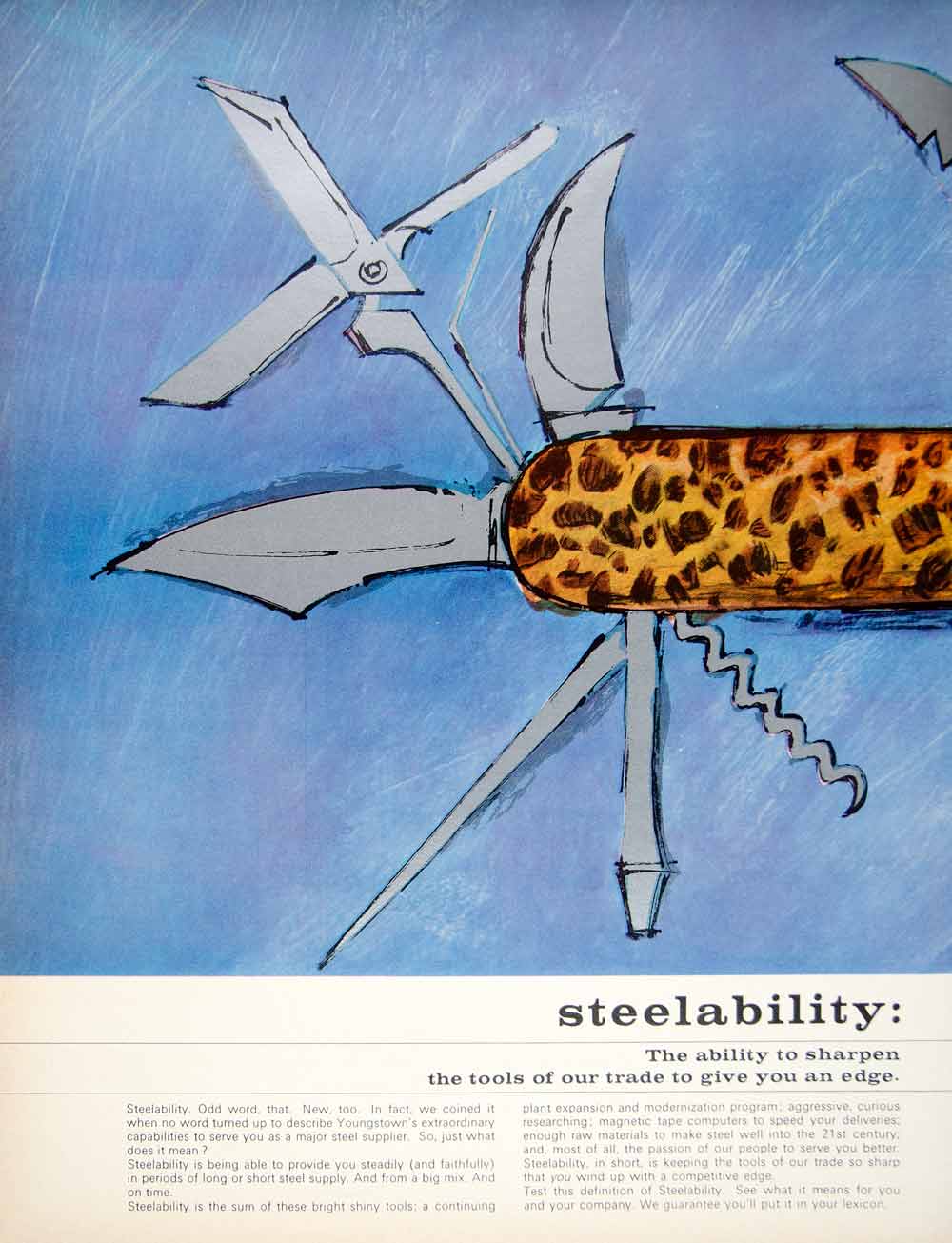 1966 Ad Vintage Youngstown Steel Swiss Army Knife Illustration Mandel Art YFM3