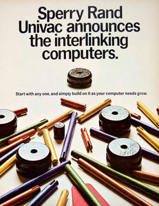 1966 Ad Vintage Univac 9300 Magnetic Tape Computer Sperry Rand Tinker Toys YFM3