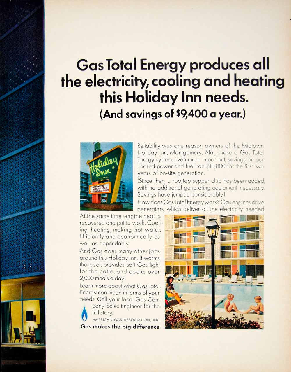 1966 Ad Vintage Gas Energy Midtown Holiday Inn Montgomery Alabama Hotel YFM3