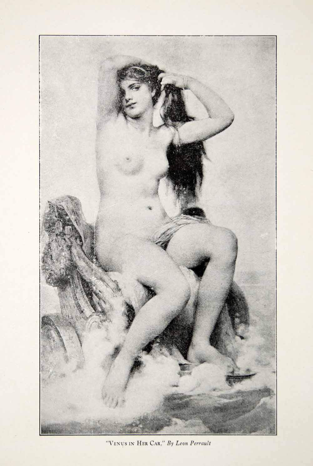 1910 Print Nude Woman Venus Car Leon Perrault Portrait Naked Breasts YFP1