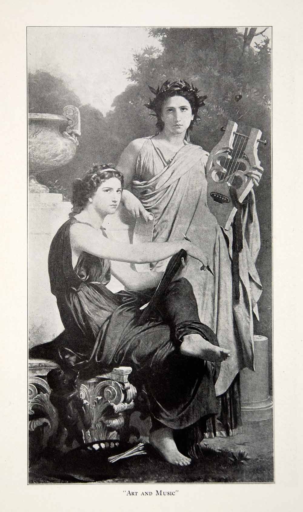 1910 Print Art Music Greek Lyre Tunic Women Instrument Muse Robes Musical YFP1