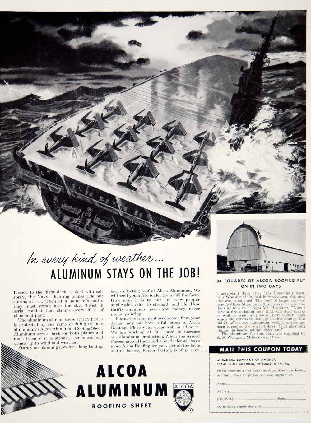1951 Ad Alcoa Aluminum Aircraft Carrier Roofing Sheet Planes Roof Metal YFQ1