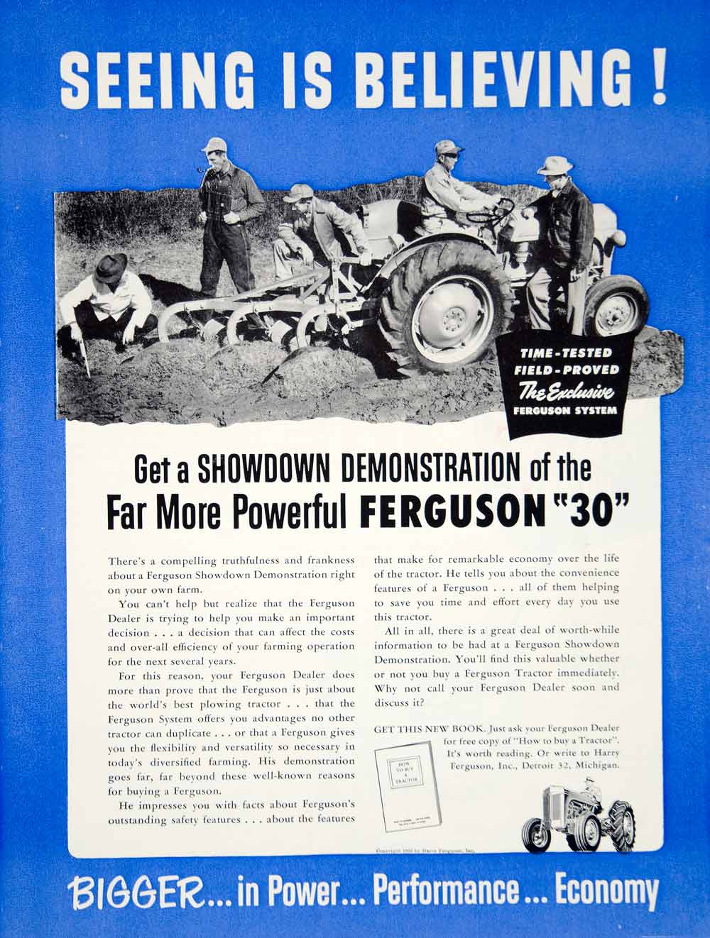 1953 Ad Ferguson 3o Tractor Plowing Ploughing Field Farming Machinery YFQ1