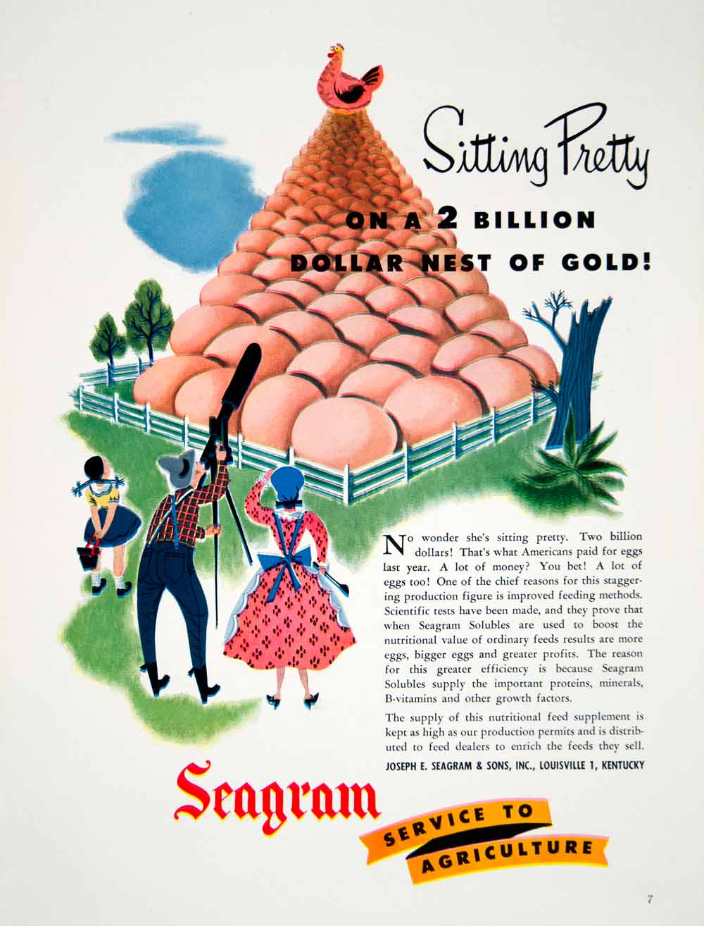 1953 Ad Eggs Hen Laying Joseph Seagram Solubles Chicken Food Feed Farmer YFQ1