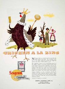 1954 Ad Joseph Seagram Solubles Chicken King Farmer Wife Crown Rooster YFQ1