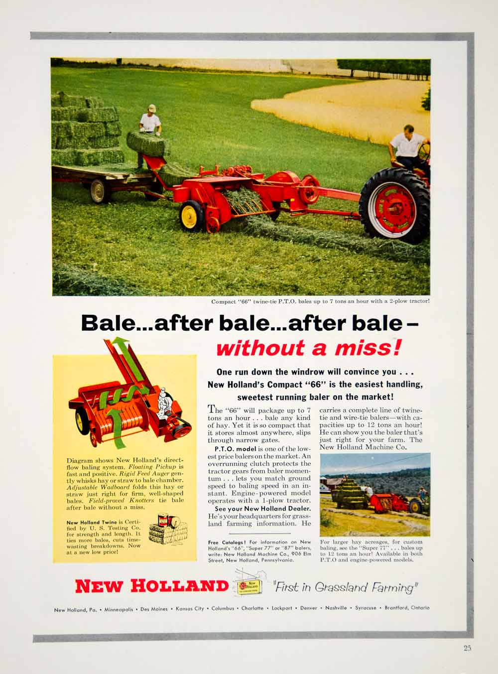 1955 Ad New Holland Compact 66 Baler Hay Maker Machinery Farming PTO Field YFQ1