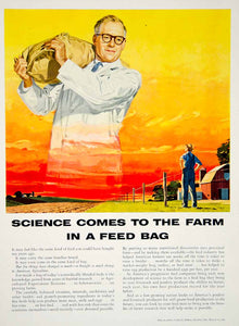 1956 Ad Scientist Giant Farmer Feed John McKeen Address Pfizer Science YFQ1