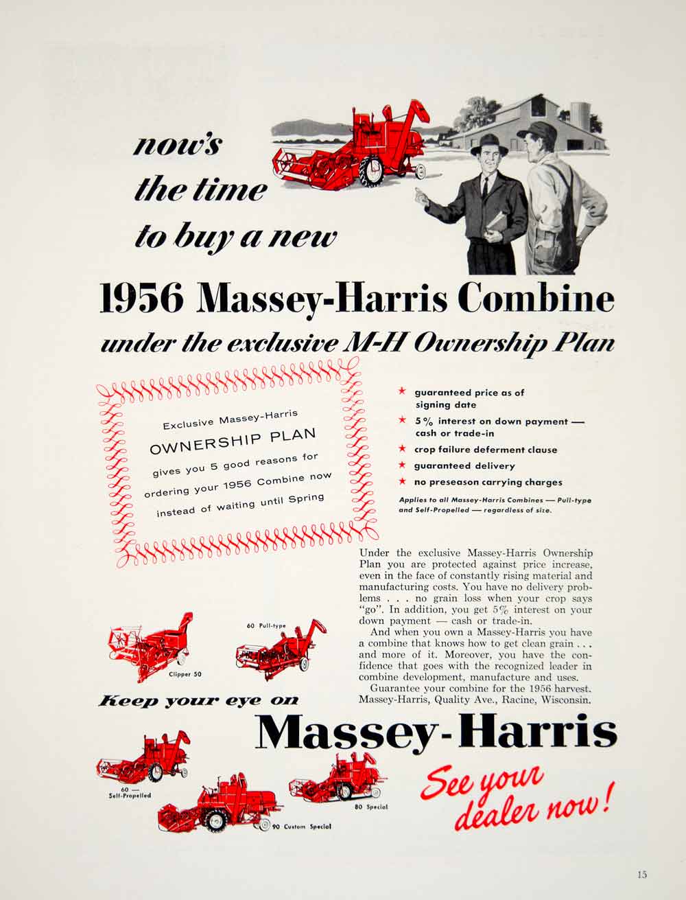 1956 Ad Massey-Harris Clipper Harvester Farming Machinery Combine YFQ1