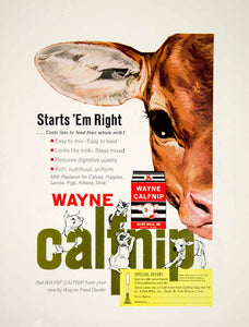 1959 Ad Calfnip Baby Cow Feed Wayne Allied Mills Milk Replacer Puppies YFQ1