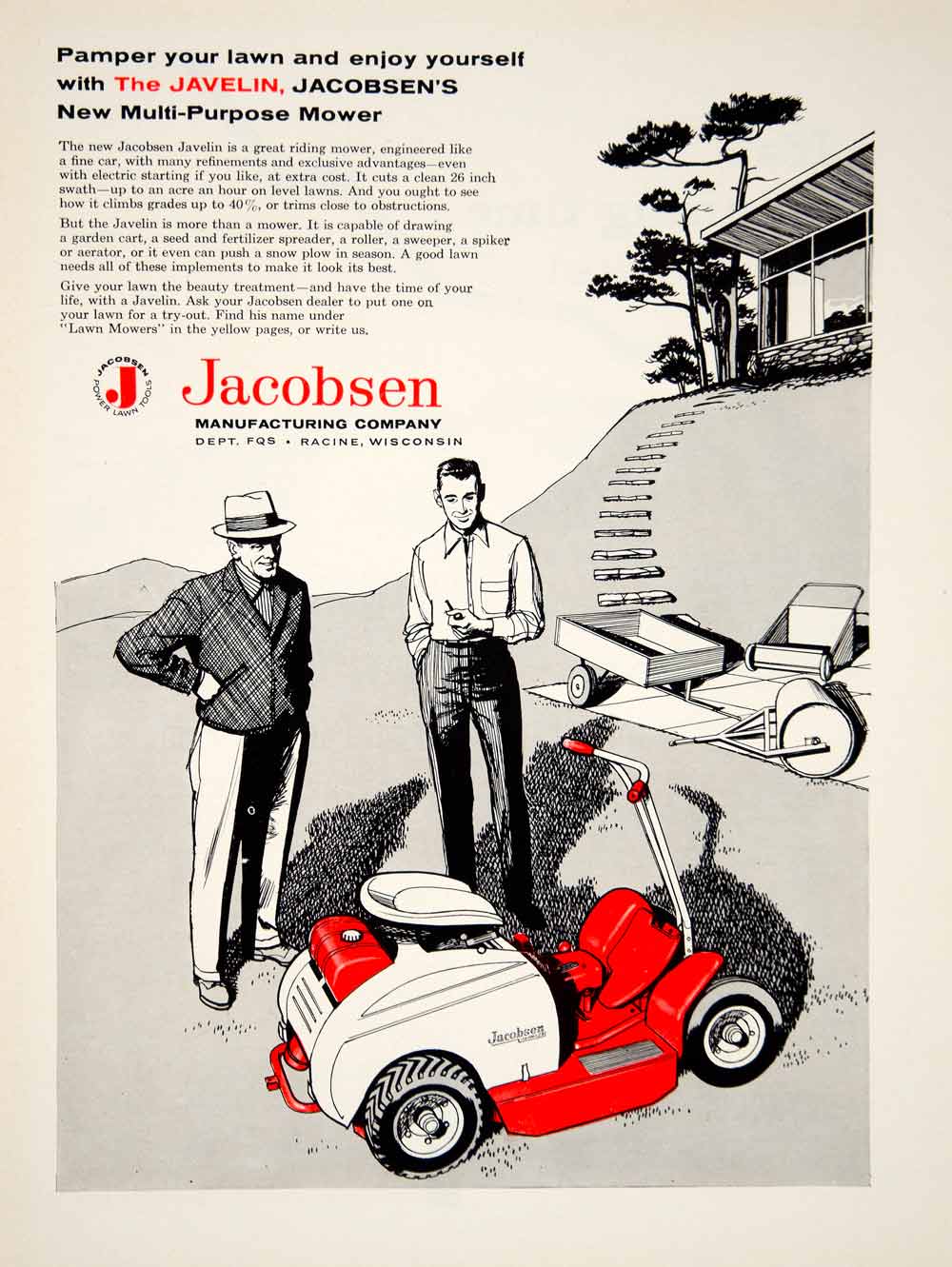 1960 Ad Jacobsen Mutil-Purpose Lawn Mower Javelin Racine Wisconsin Roller YFQ1
