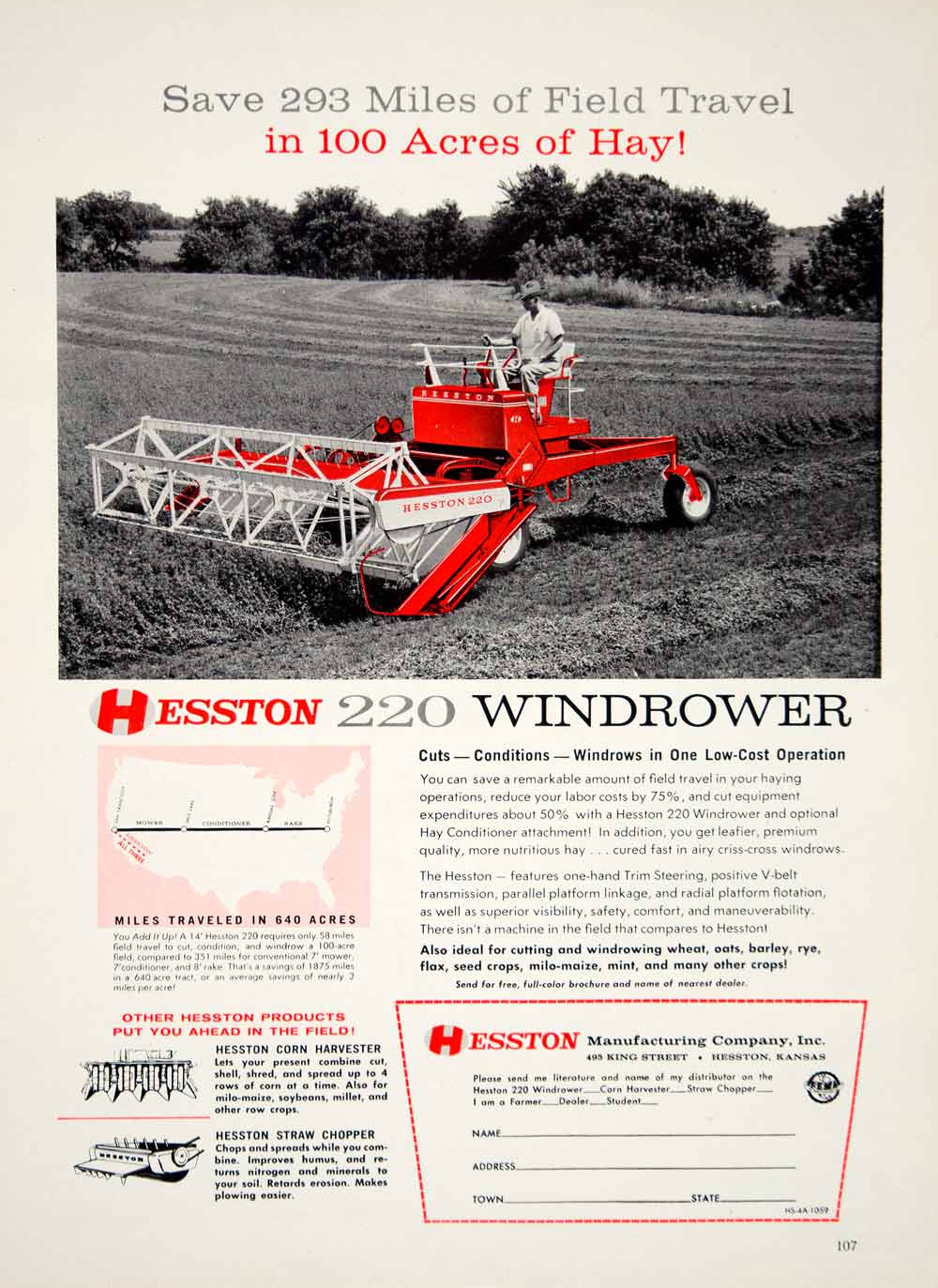 1960 Ad Hesston 220 Windrowing Farming Hay Making Farmer Implement Chopper YFQ1