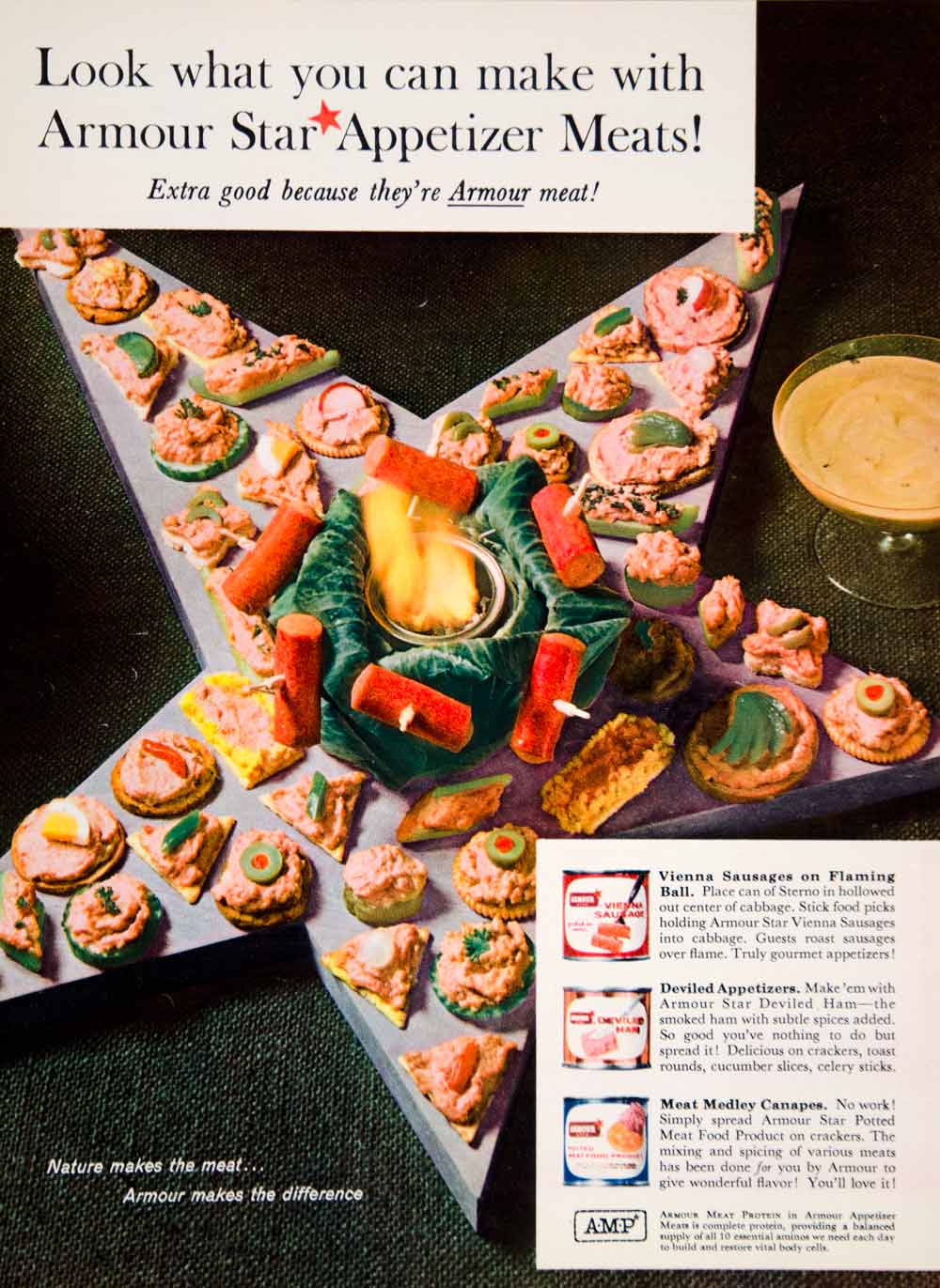 1960 Ad Armour Star Vienna Sausage Potted Meat Sixties Canapes 60s Recipes YFR1