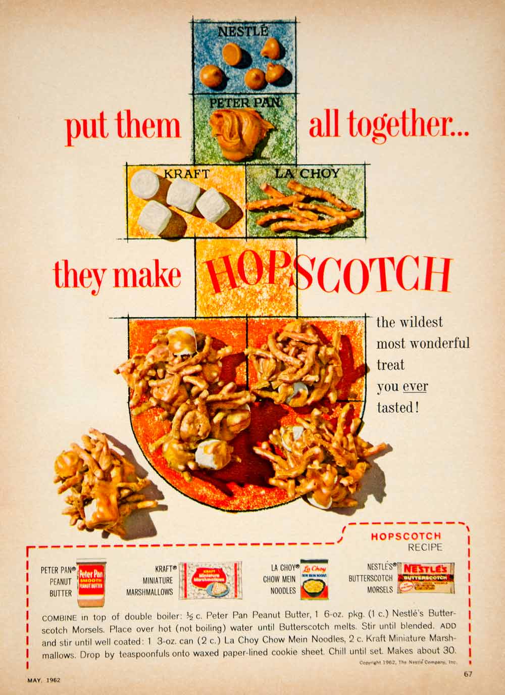 1962 Ad Hopscotch Recipe Butterscotch Peanut Butter Marshmallows Chow Mein YFR1