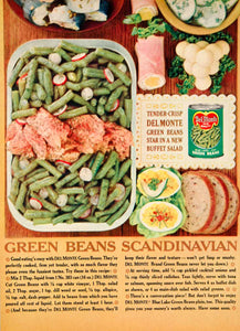 1962 Ad Del Monte Blue Lake Green Beans Scandinavian Salad Tuna 60s Recipe YFR1