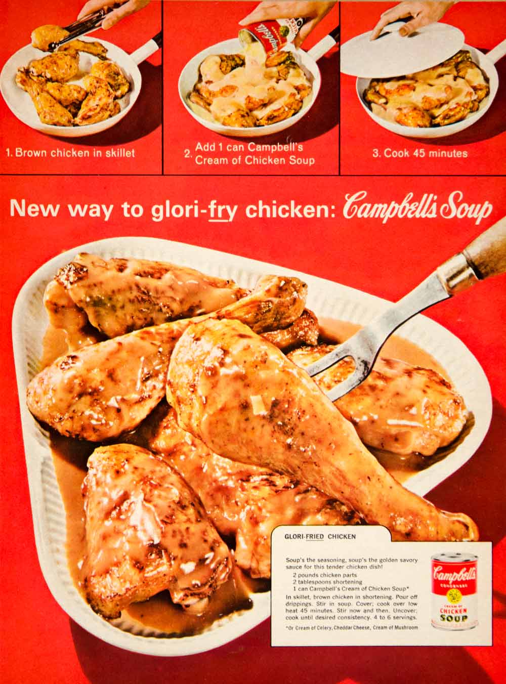1963 Ad Campbell's Cream Soup Glori-Fried Chicken 60s Recipe Sixties Food YFR1