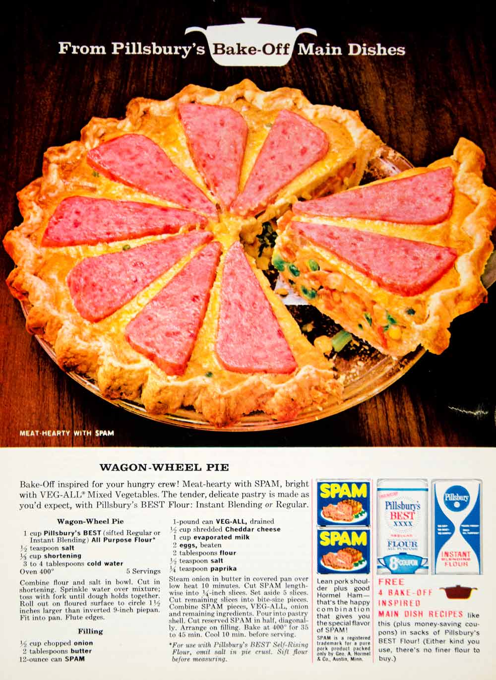 1964 Ad Spam Wagon Wheel Pie Classic 60s Recipe Sixties Pillsbury Hormel YFR1