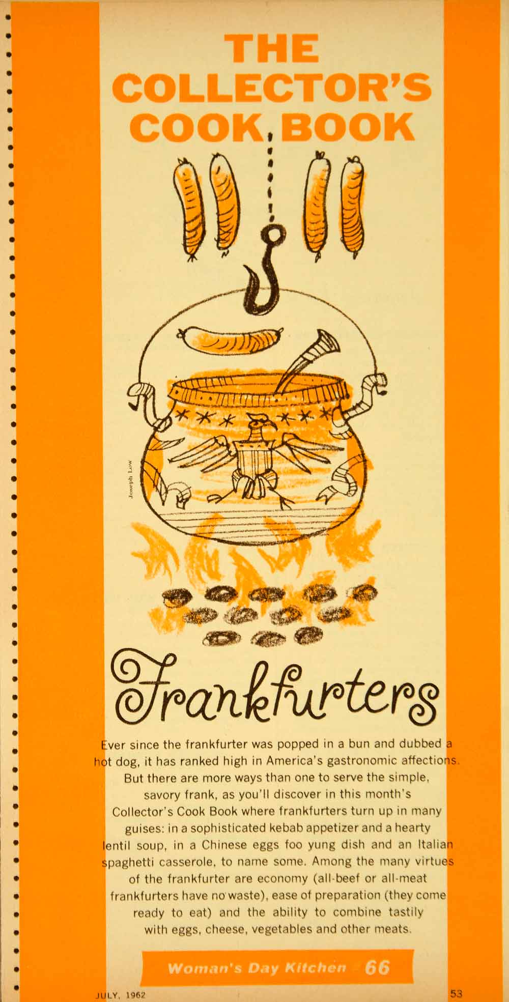 1962 Color Print Frankfurter Hot Dog 60s Recipes Coney Island Sixties Food YFR1