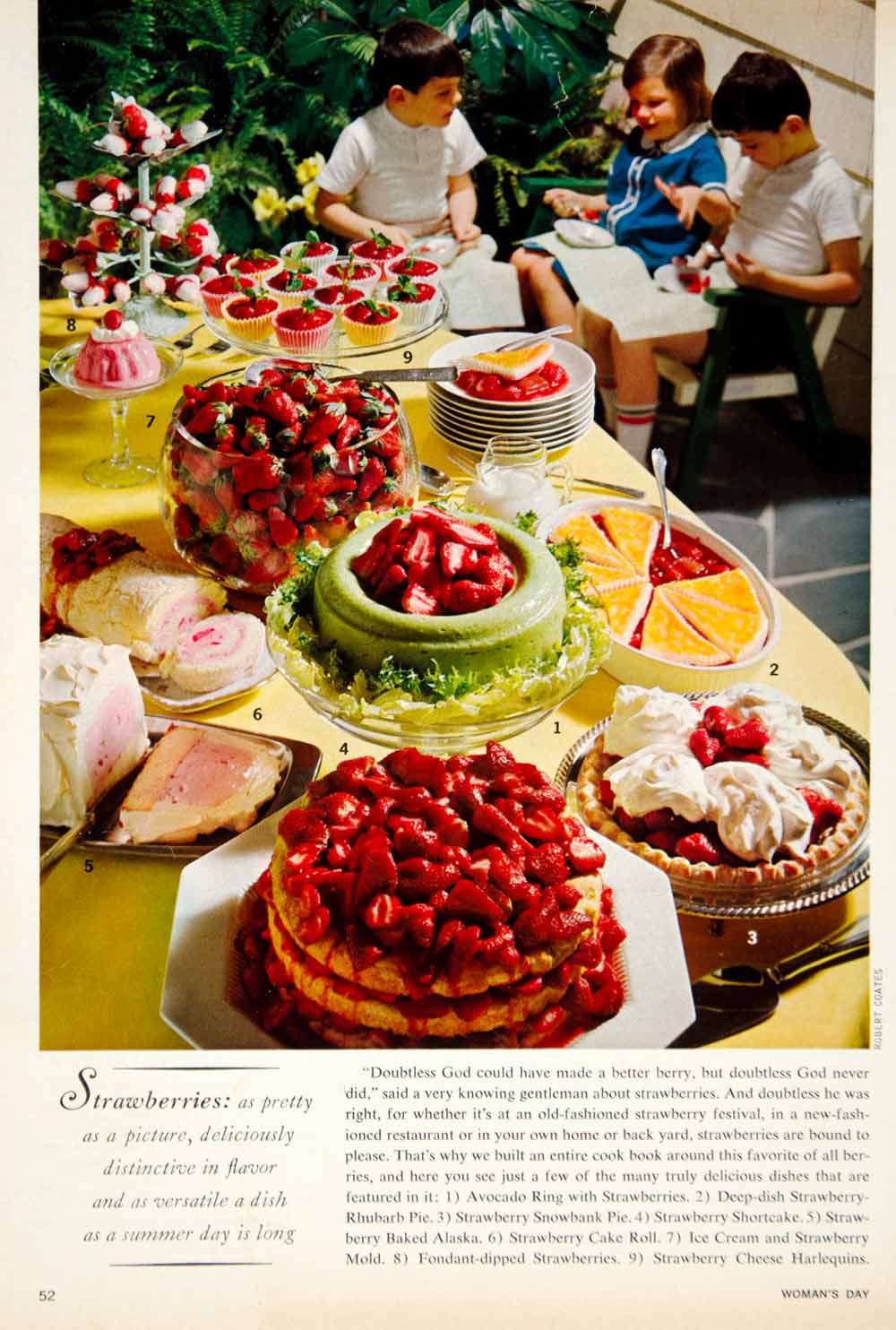 1964 Color Print Strawberry 60s Recipes Pie Molded Gelatin Salad Sixties YFR1