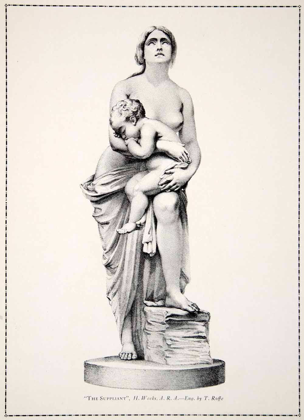 1910 Print Suppliant Neoclassical Mother Baby Nude Sculpture Statue Breast YFS1